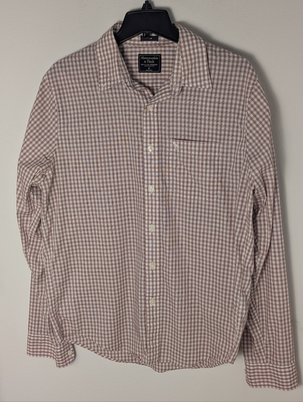 Abercrombie Fitch Shirt Mens Slim XL Red Check Casual Button Up Long Sleeve